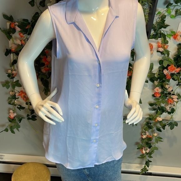 Banana Republic Sheer Lavender‎ Sleeveless Button Down Top Size M RefY003 - Picture 3 of 9